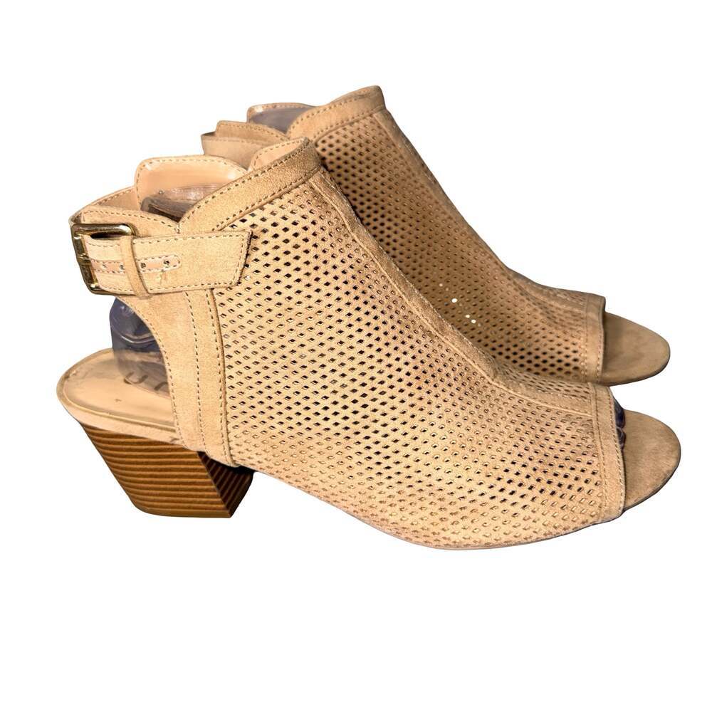 Unisa Unopalo-T Tan Perforated Peep Toe Block Heel Ankle Boots Size 9.5M